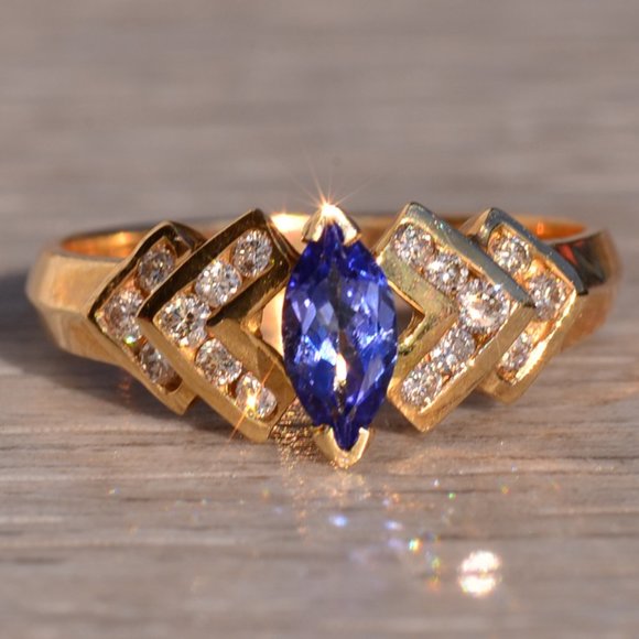 Marquise Tanzanite and Diamond Ring in Yellow Gold